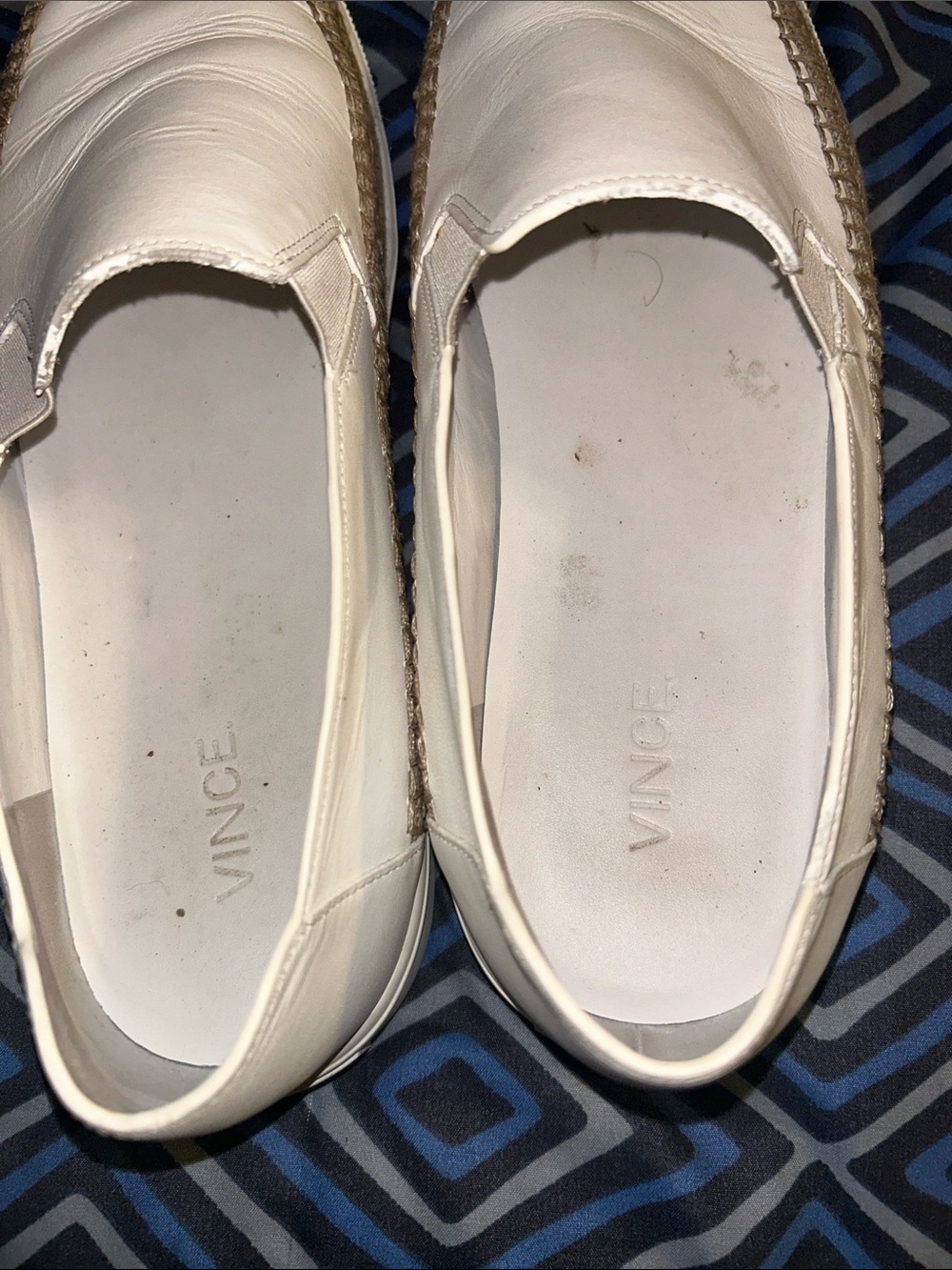 Vince Cream Leather Slip-On Loafers with Woven Trim - Picture 7 of 9